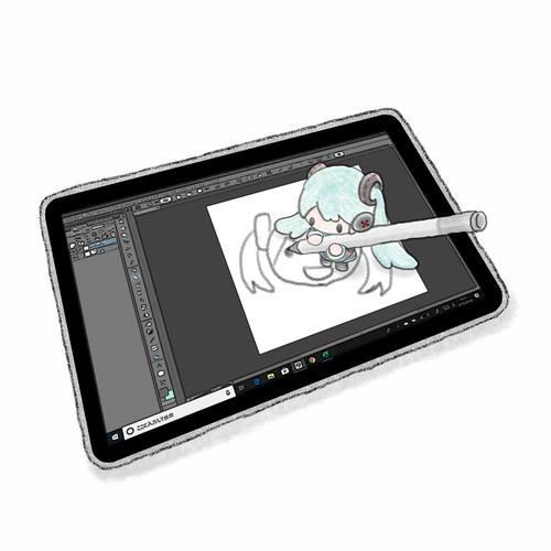 まめみくさん、お絵描き中。