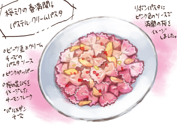 桜ミクの春満開!パステルクリームパスタ