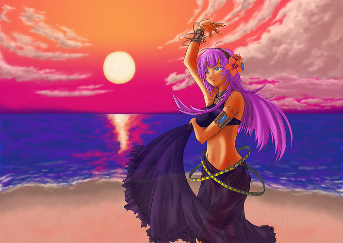 夕日とルカ