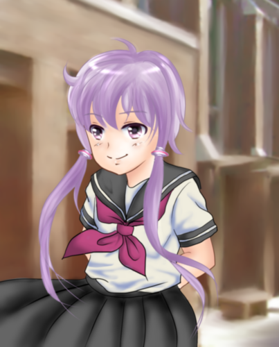 学生ゆかりちゃん塗り修正+背景付き