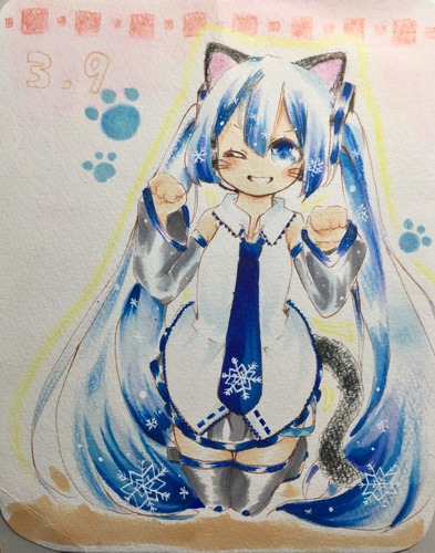雪ミクにゃん(ミクの日おめでとう)