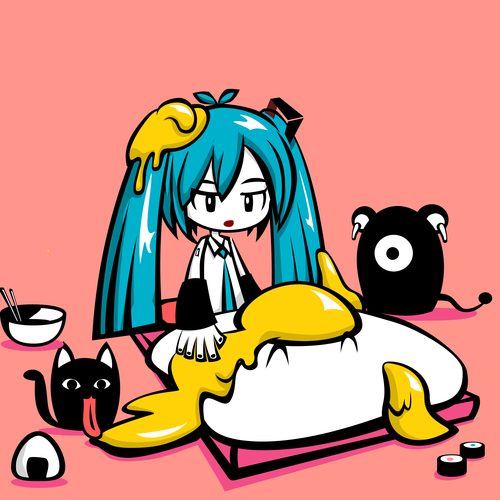 掛け布団だと思って寝ていたら、大きな目玉焼き(半熟)だった初音ミクさん