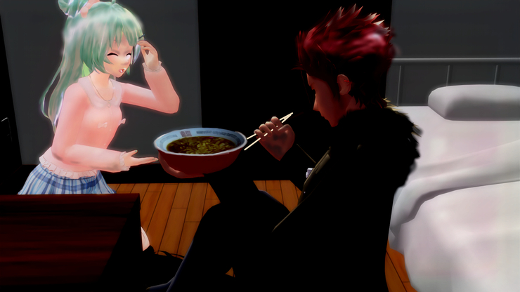 「ごめんねーぇ。私、ラーメンくらいしか作れなくて。」