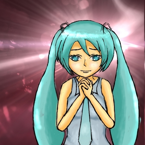 祈るミクさん。
