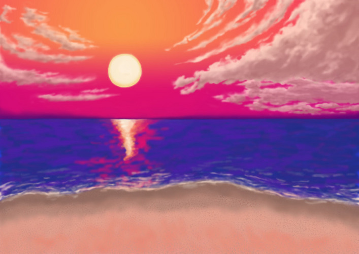 夕陽と浜辺