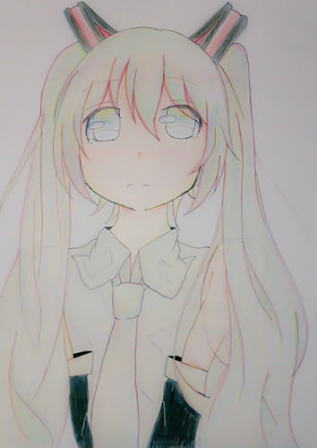 色鉛筆でミクさん。