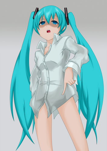 初音ミクがYシャツ一枚で軽蔑している絵