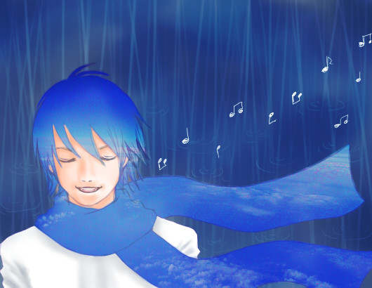 雨の中。