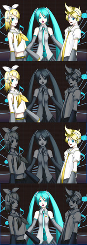 初音ミク、鏡音リン、鏡音レン、3パート切り替え画像