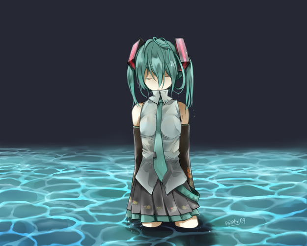 水面と初音ミク