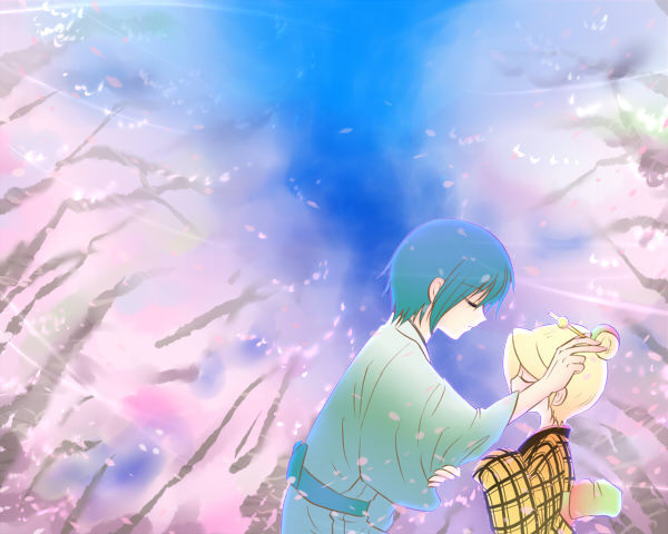 桜並木の中