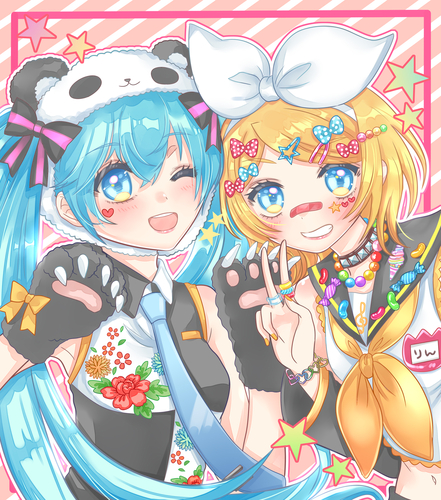 パンダミクさんとデコリンちゃん。