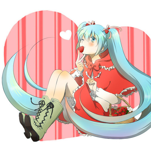 苺もぐもぐしてるミクさん
