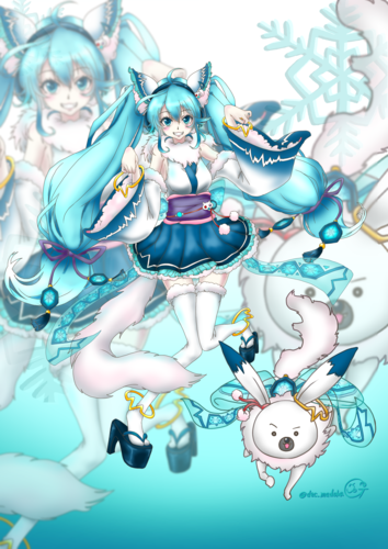 雪ミク2018「巫女さん風キタキツネ衣装」全体図