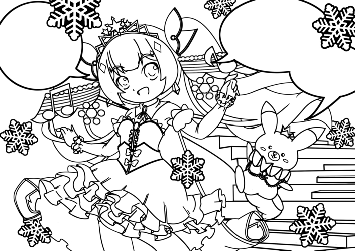 雪ミク2019「4コマ塗り絵線画イラスト」案