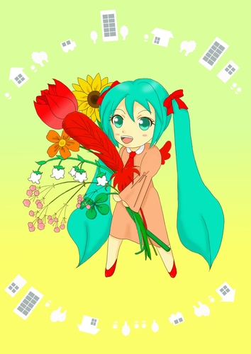 赤い羽根と花