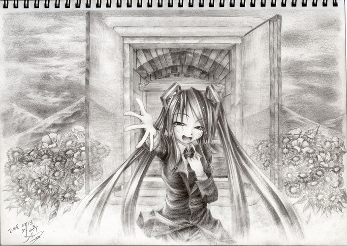 歌葬 (ミク鉛筆画その9)