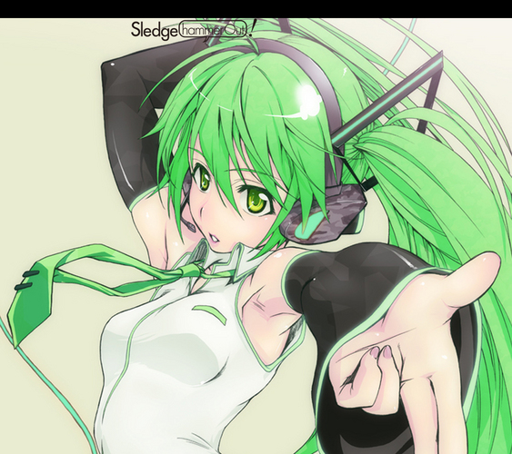 以前ゲスト描いた初音ミクの色味をアレンジして携帯の壁紙にしてみた