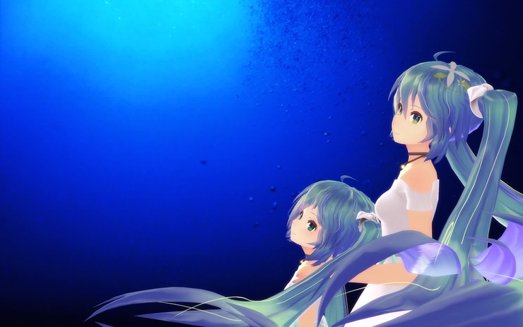 ミクさんとチビミクさん水中からの眺め