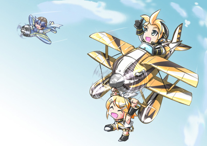鏡音レンとカーチスR3C-2水上機 カイトと零戦二一型