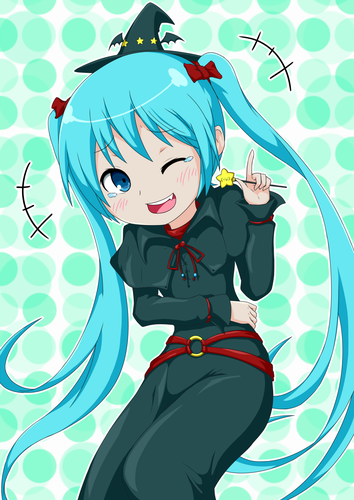 初音ミクが魔女装束に身を包んで爆笑している絵