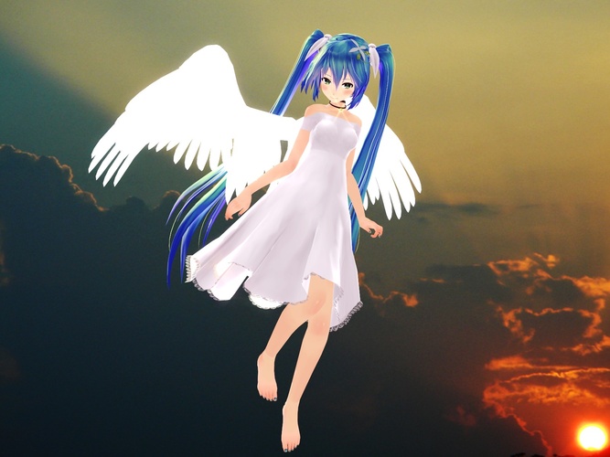 夕日とエンジェルミクさん1(全身撮影)