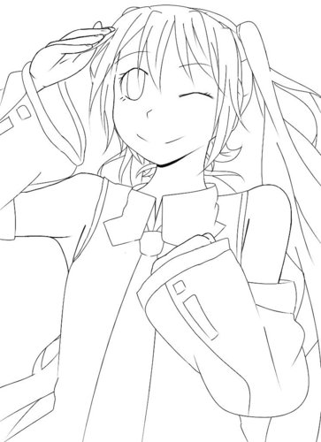 初音ミクの線画。
