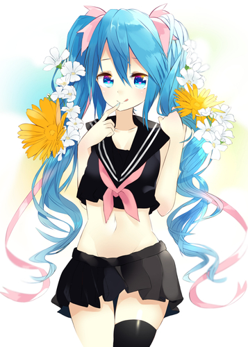 お花に囲まれたミクちゃん