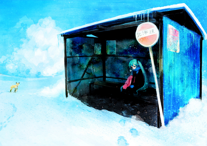 雪原のバス停