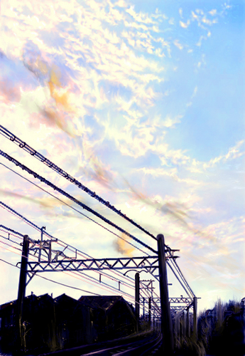路線のある風景イラスト