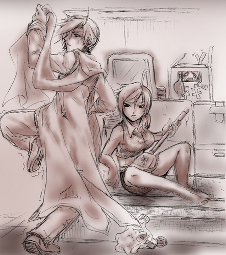 楽屋にて。~シリアス絵の予行練習~