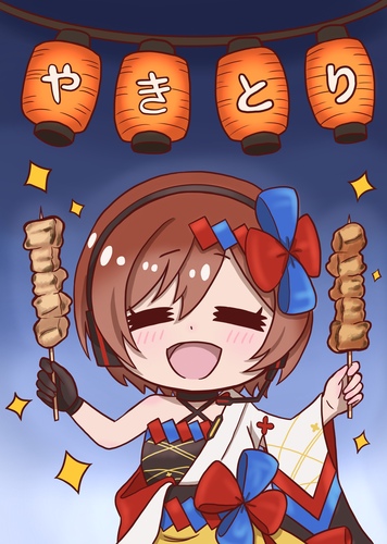 やきとりを持ってご機嫌なメイコさん