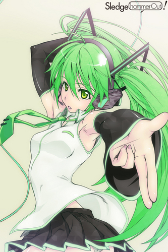以前ゲスト描いた初音ミクの色味をアレンジして携帯の壁紙にしてみた