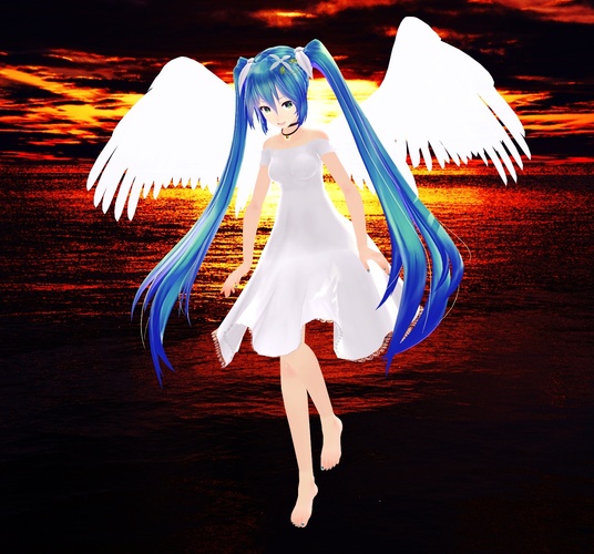 夕暮れに降り立つ天使