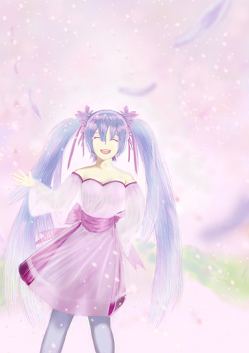 初音ミク さくら吹雪に微笑む2