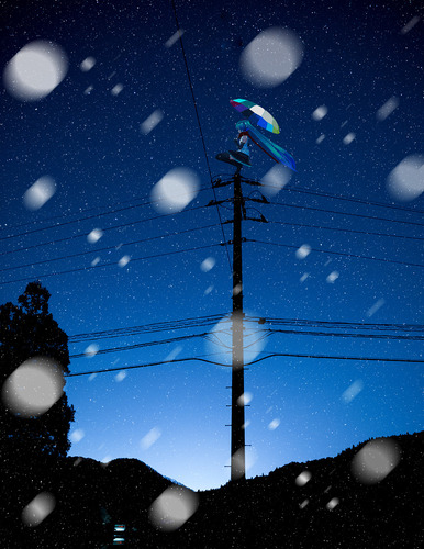 雪の降り始めを観察してるミクさん
