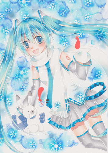 赤い羽根の雪ミクさん