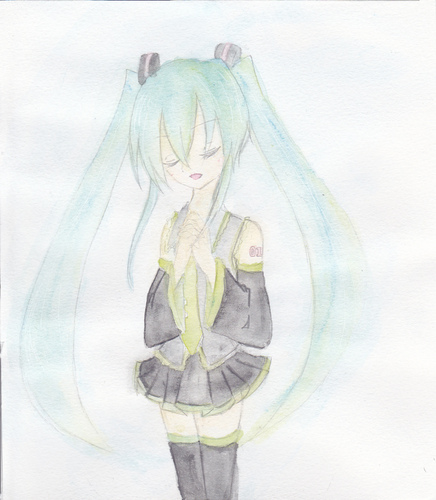 水彩色鉛筆で初音ミクを描いてみた