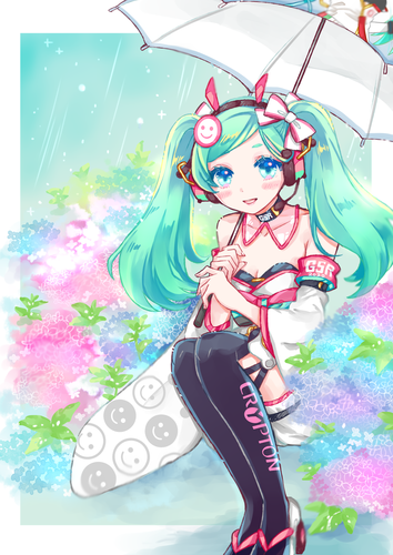 紫陽花とレーシングミク2020ちゃん