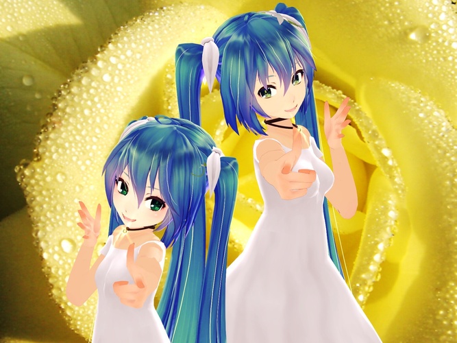 ミクさんとちびさんでXYZの魔法(背景に白い薔薇を入れて見ました。)