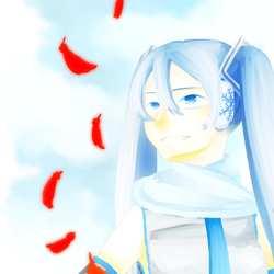 赤い羽根の雪ミクさん