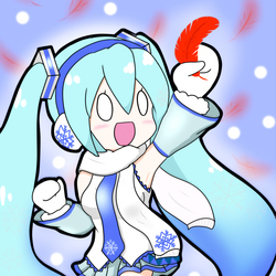 雪ミクと赤い羽根。