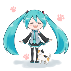猫に足を踏まれる初音ミク