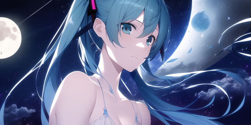 イラスト「月を背にしたミクさん」