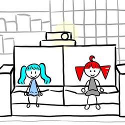 ソファーに座って映画を見る初音ミクと重音テト