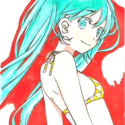 初音ミク　色塗り  コピック使用