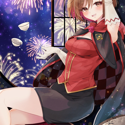 窓から見える花火