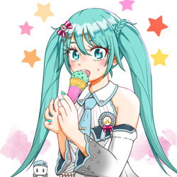 アイスクリームを食べるモモミクさん