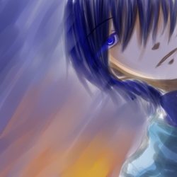 夕焼けを背にして