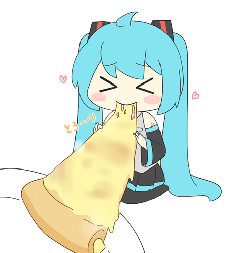 Piapro ピアプロ イラスト 小さいミクさんがピザを食べる